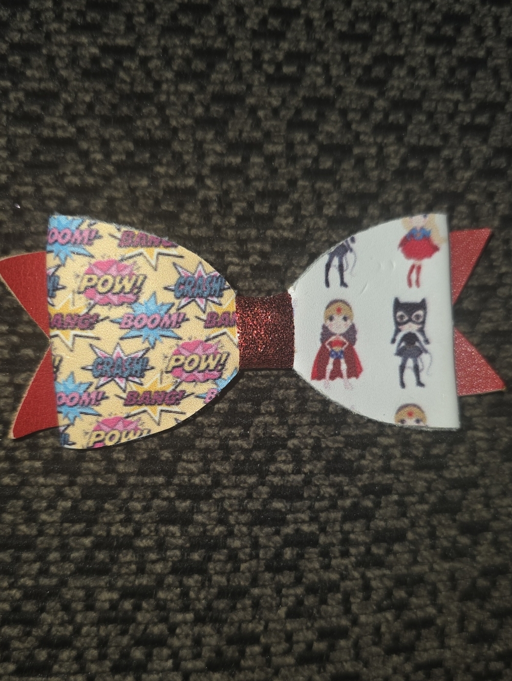 Kids Superhero Comic Bow Hair Clip - Red and Cream
